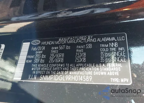 2024 Hyundai Santa Fe Se from USA, damaged, VIN 5NMP1DGL9RH014589